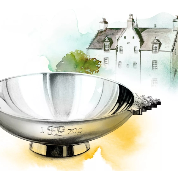 Illustration of The Macallan Siler Quaich with Easter Elchies House