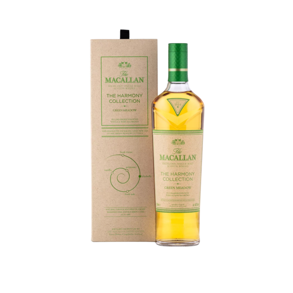 the macallan harmony collection green meadow bottle and pack front
