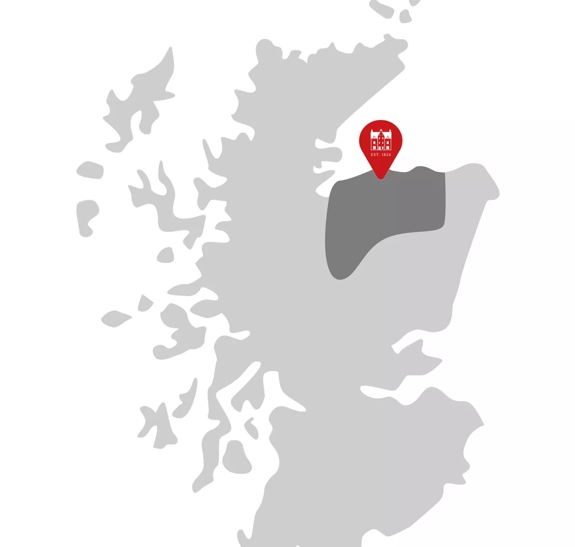 Speyside on the map with The Macallan logo pinned