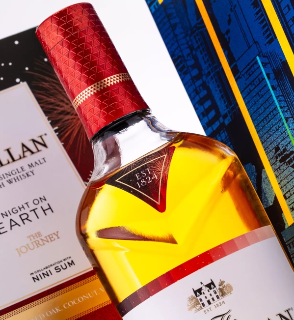 the macallan a night on earth the journey whisky bottle neck close up