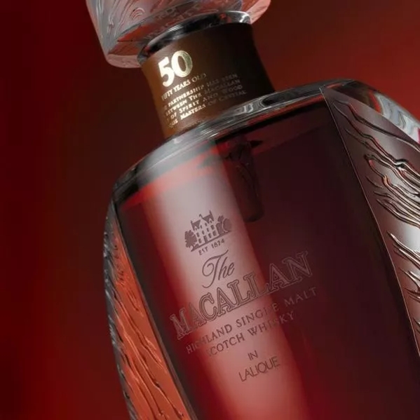 The Macallan in Lalique 50 year old Mood Shot Bottle Close Up