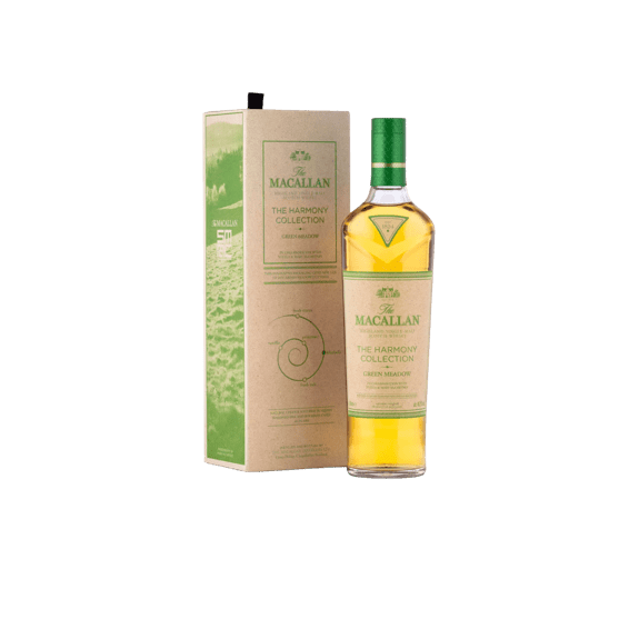 the macallan harmony collection green meadow bottle and pack side on