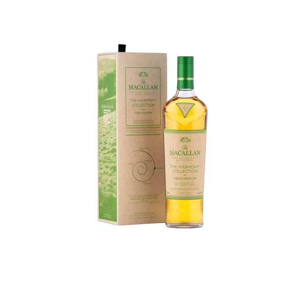 the macallan harmony collection green meadow bottle and pack side on