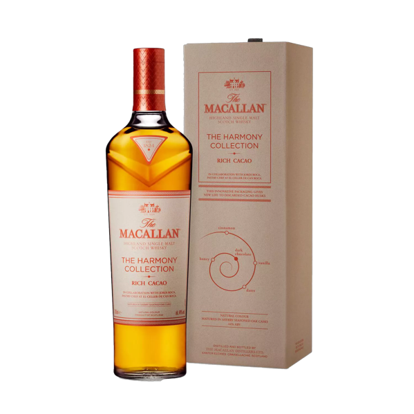 the macallan rich cacao whisky bottle and box
