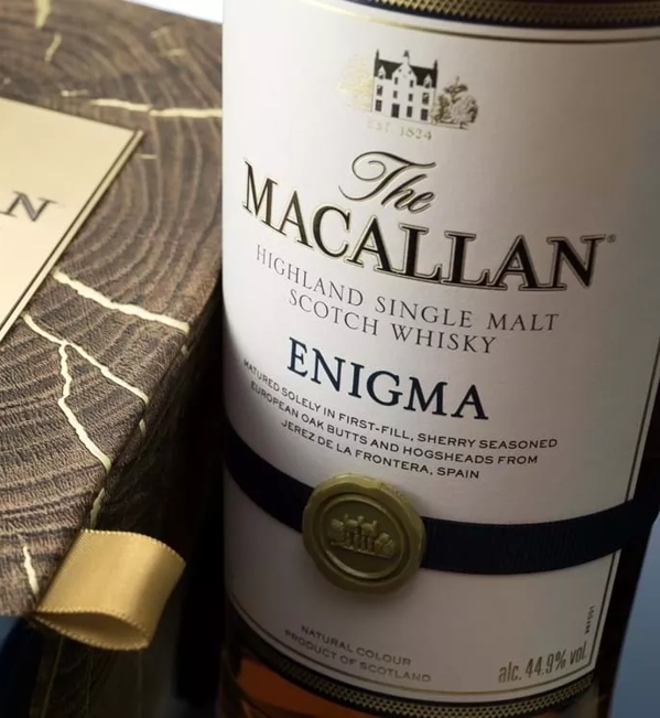 The Macallan Enigma Bottle and close up of pack