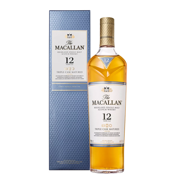 The Macallan Triple Cask Matured 12 Year bottle and pack