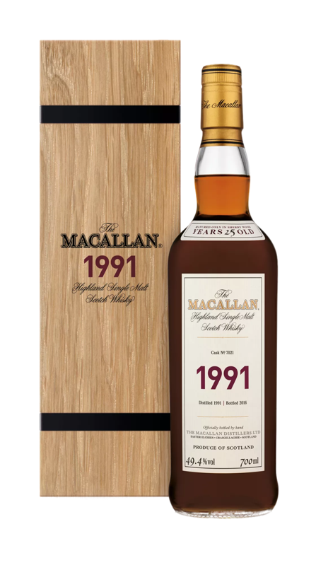 the macallan fine and rare 1991 whisky bottle and pack