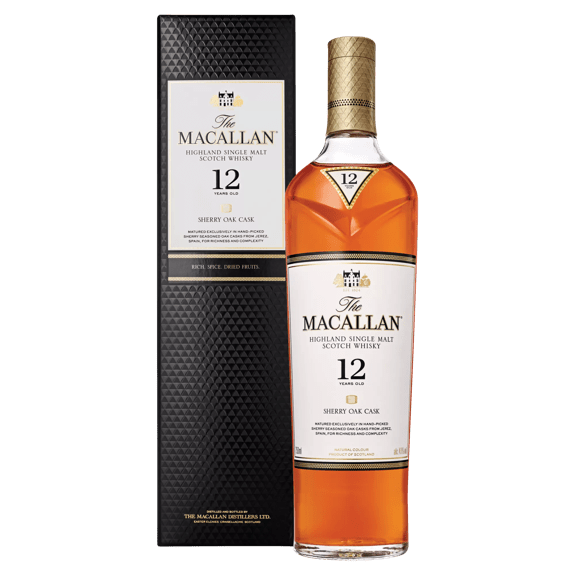 the macallan sherry oak 12 years old whisky bottle and pack