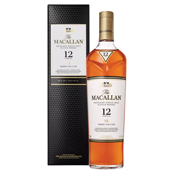 the macallan sherry oak 12 years old whisky bottle and pack