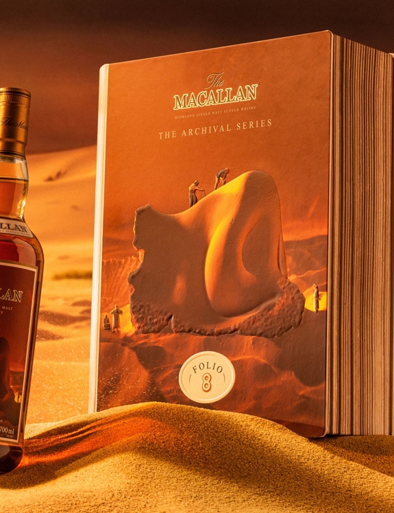 The Macallan Folio 8 bottle and pack mood shot with the nose