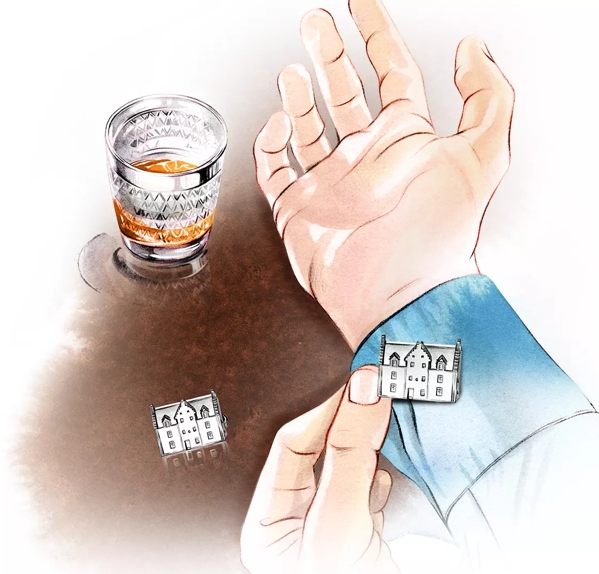 Illustration of The Macallan Lifestyle Collection Cufflinks in Silver with Dram
