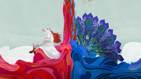 horse and peacock illustration