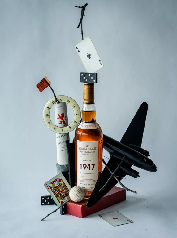 The Macallan Fine and Rare 1940s Bottle with Objects Unique to 40s