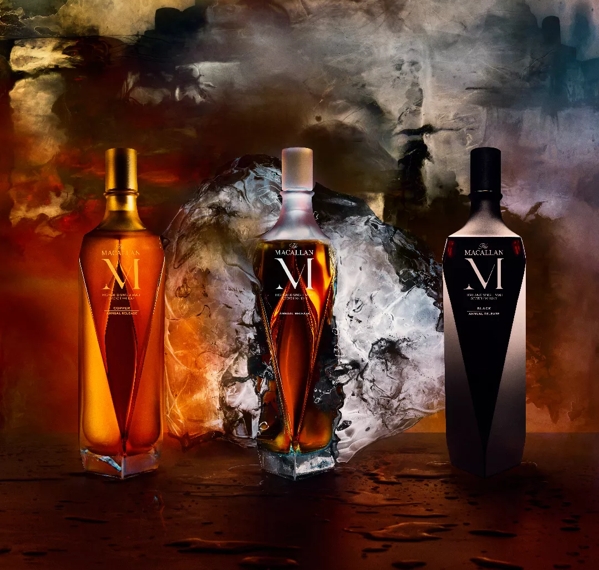 the macallan m collection bottle smoke mood background