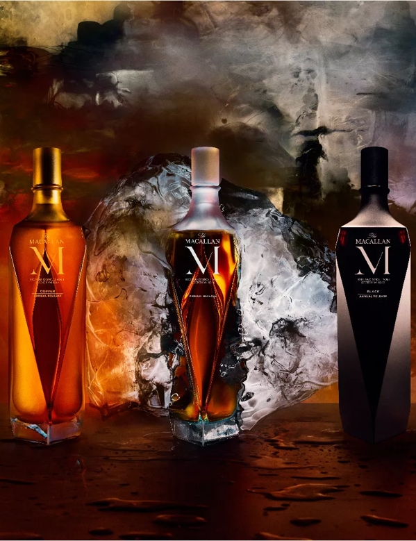 the macallan m collection bottle smoke mood background