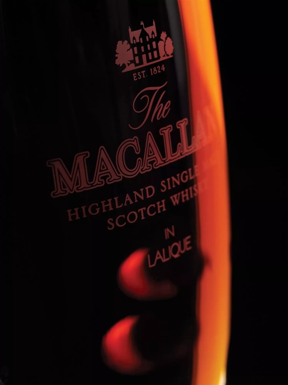 The Macallan in Lalique 55 YO Mood Shot of Bottle Close Up
