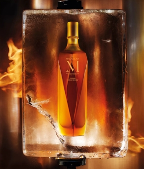 the macallan m collection bottle smoke mood background