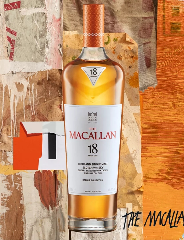 the macallan colour collection 18 year old whisky bottle abstract background