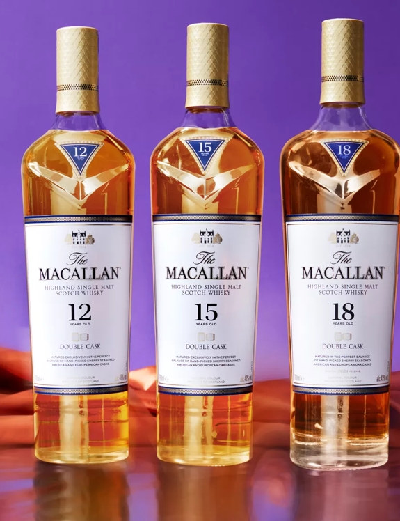 The Macallan Double Cask Core Range Photography by Erik Madigan Heck on Purple Backdrop