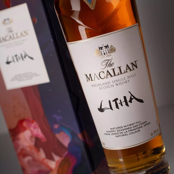 The Macallan Litha Bottle Label and Box Close Up