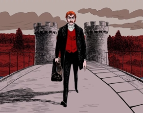 The Macallan Red Collection Illustration of Alexander Reid On Bridge