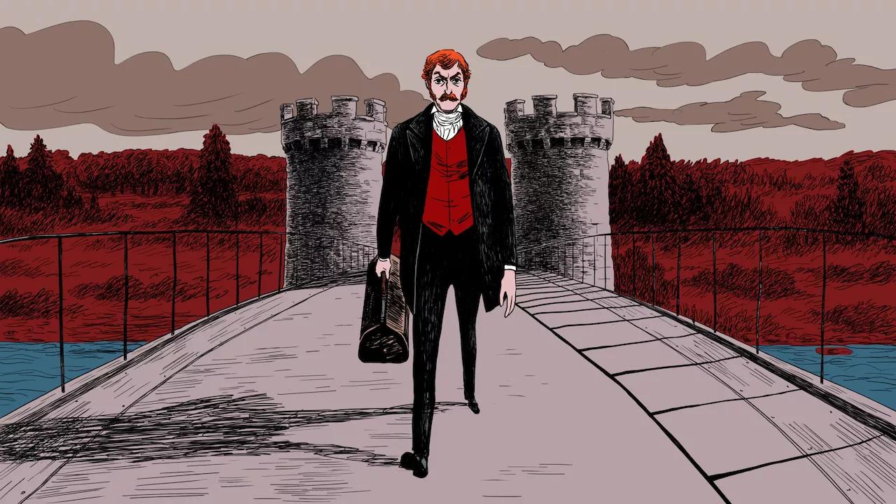 The Macallan Red Collection Illustration of Alexander Reid On Bridge