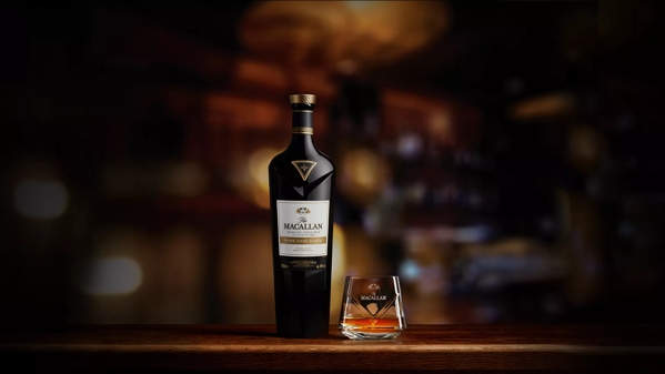 The Macallan Rare Cask Black whisky bottle and glass with whisky