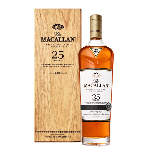 the macallan sherry oak 25 years old whisky bottle and pack