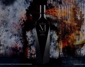 The Macallan M Black 2022 whisky bottle on abstract  background