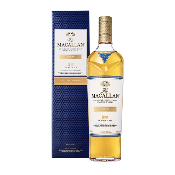 the macallan double cask gold whisky bottle and pack