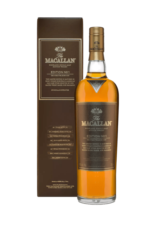 the macallan edition 1 whisky bottle and pack