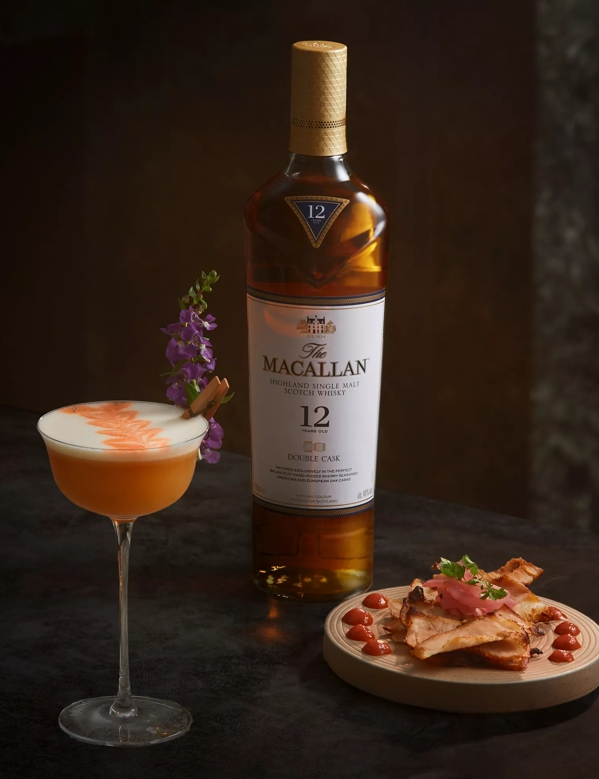 the macallan double cask whisky bottles and food pairing in bar