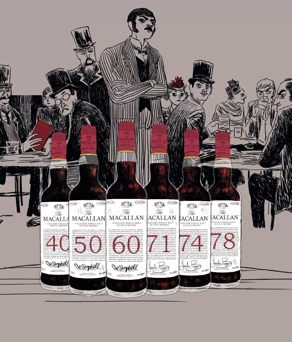 The Macallan Red Collection whisky bottles line uo
