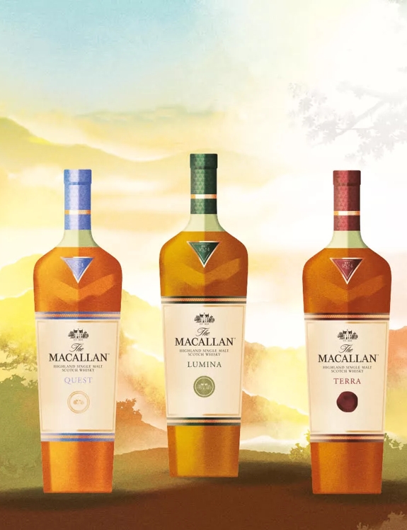 the macallan quest whisky bottles nature background