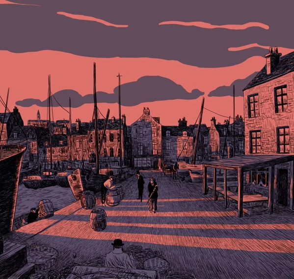 The Macallan Red Collection Illustration of Harbour and Ships