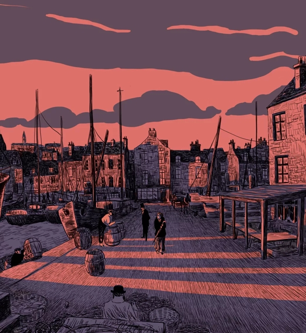 The Macallan Red Collection Illustration of Harbour and Ships