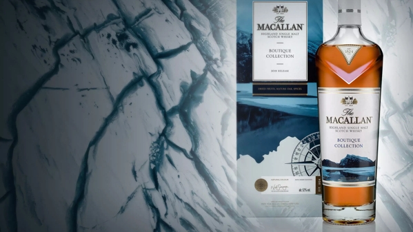 the macallan boutique collection bottle and pack on abstract background 