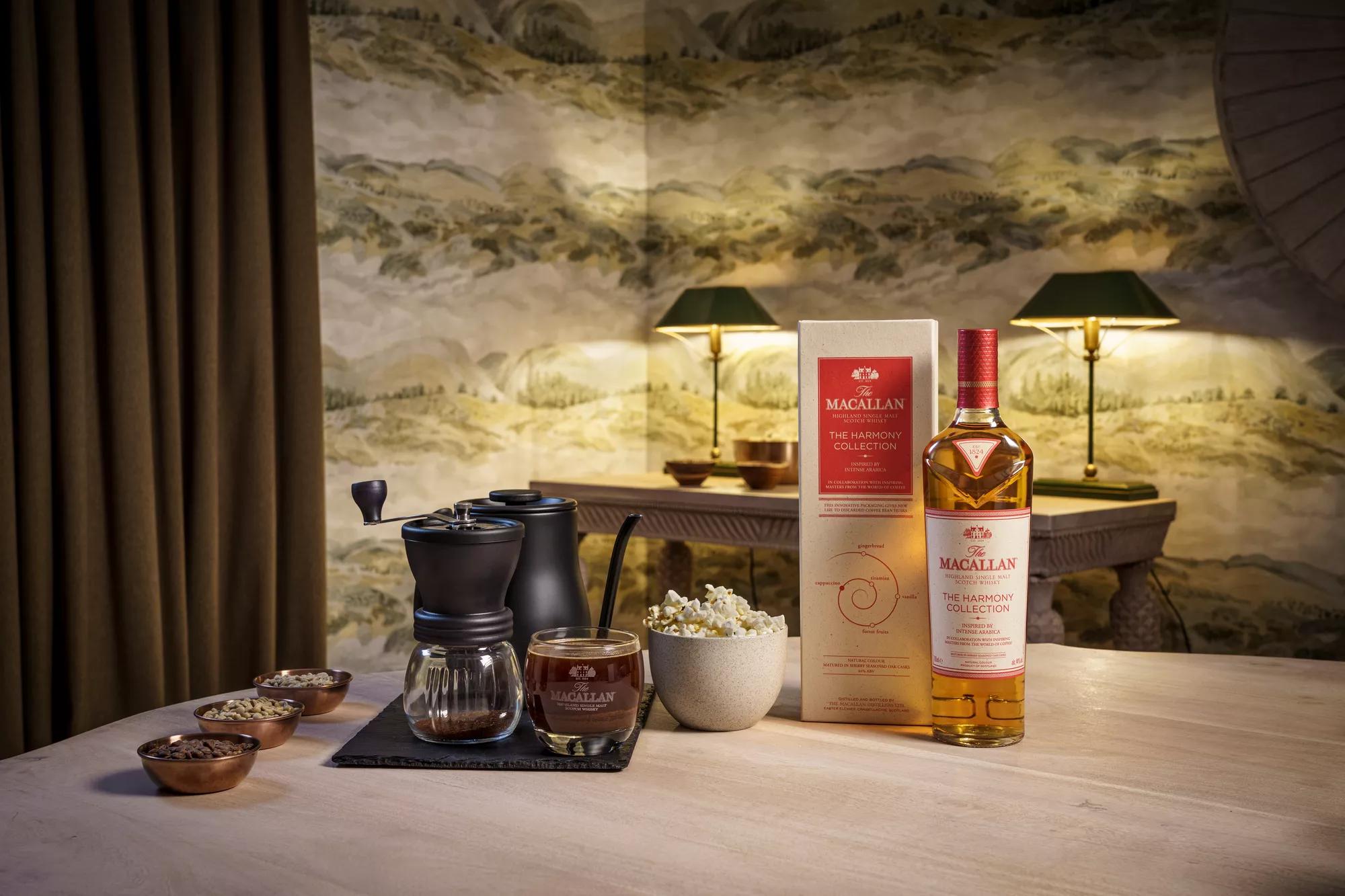 The Macallan Harmony II Intense Arabica with bottle pack and tasting