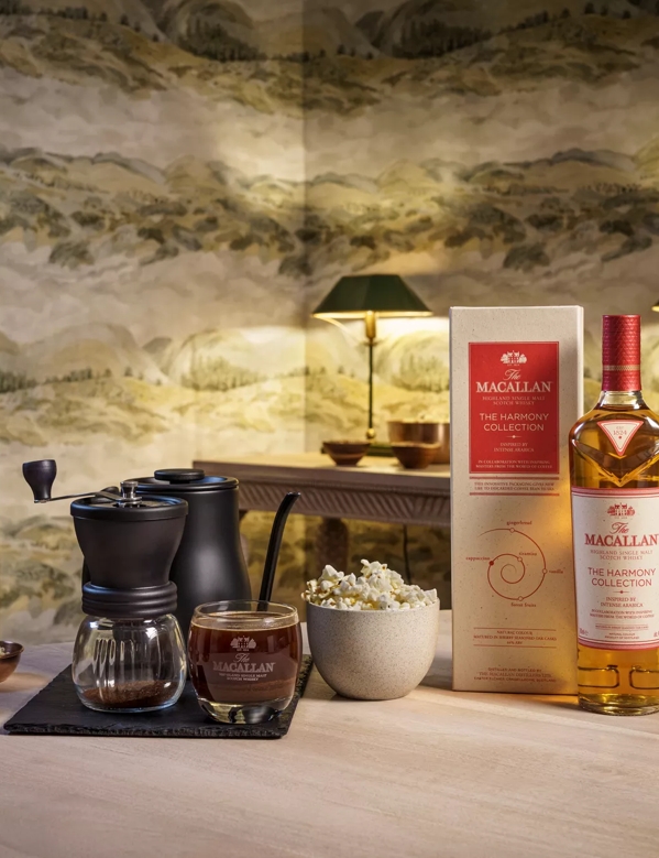 The Macallan Harmony II Intense Arabica with bottle pack and tasting