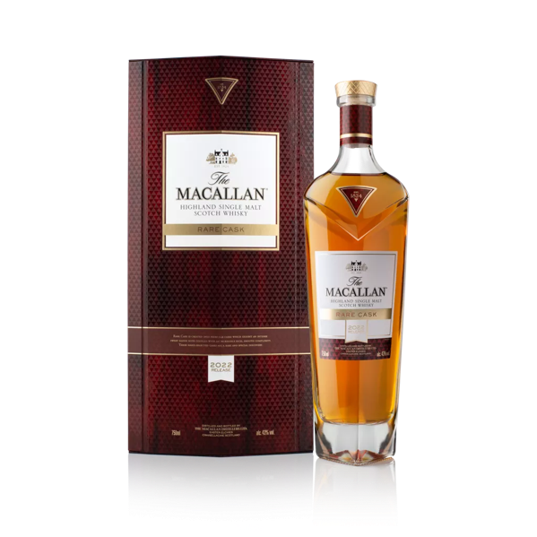 The Macallan 2022 rare cask whisky bottle and pack