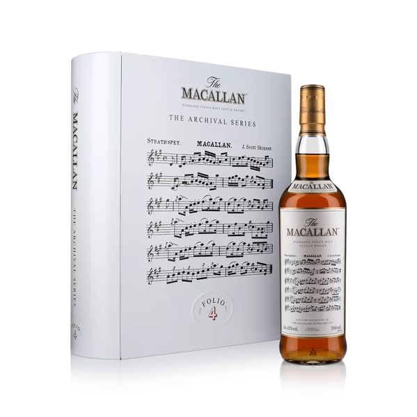 The Macallan Archival Series Folio 4 Pack Angled and Bottle Shot