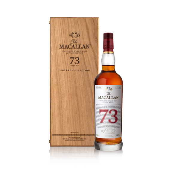 the macallan red collection 73 years old whisky bottle and pack