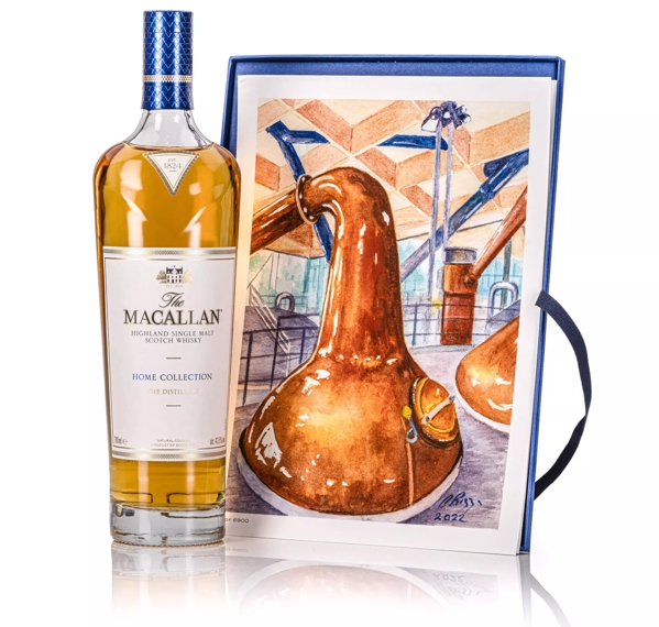 the macallan home collection whisky bottle and still print