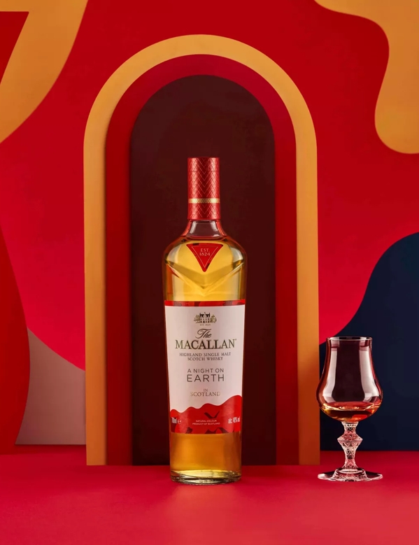 The Macallan A Night on Earth in Scotland Collection Abstract Imagery with Bottle and Glass