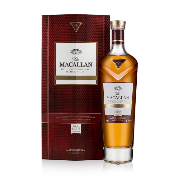 The Macallan, 2019, Rare Cask 2019 Batch 2, bottle and pack shot, 700ml/70cl, with reflection, on transparent background, RGB for web and e-commerce use, with jpg derivatives on white background