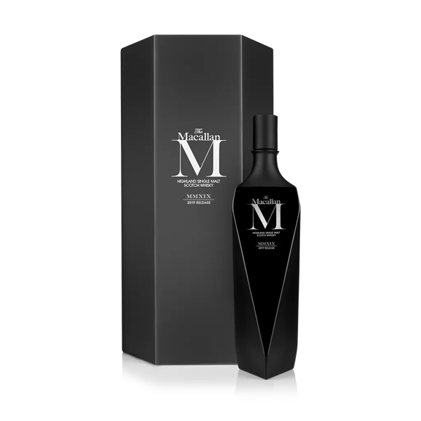 The Macallan M Black 2019 whisky bottle and pack