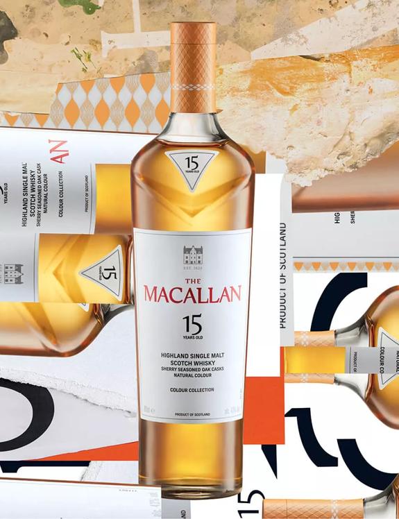 the macallan colour collection 15 year old whisky bottle abstract collage