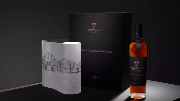 the macallan genesis whisky bottle pack and print