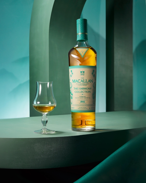 The Macallan Harmony Inspired By Honey Orchid Tea bottle and dram