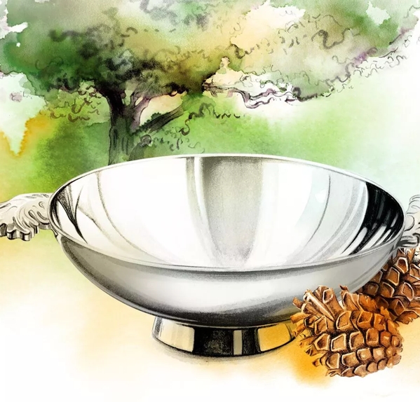 The Macallan Easter Silver Quaich Illustration with Acorns 